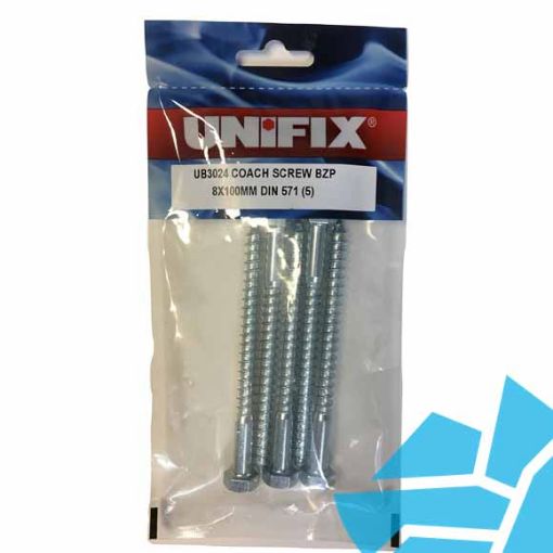 Picture of Unifix 10x100mm BZP Coach Screws (pk5)