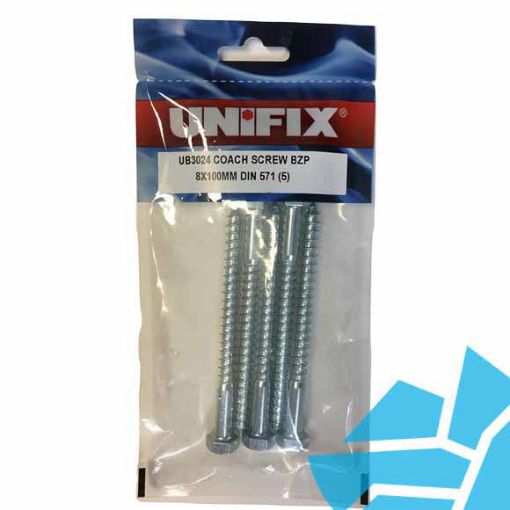 Picture of Unifix 8x75mm BZP Coach Screws (pk5)